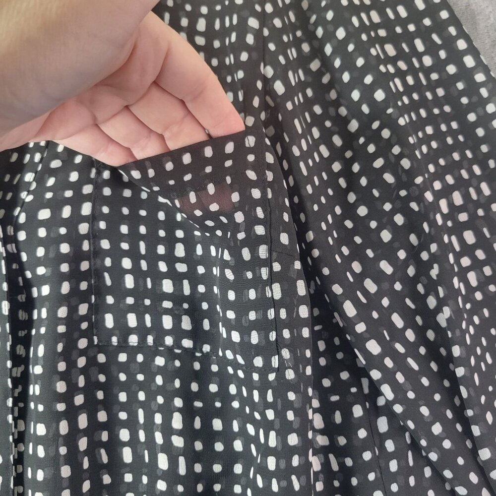 Alyx Womens Sheer Shirt Dress‎ Black White Dot Print Button Front Size S Career - Picture 6 of 12